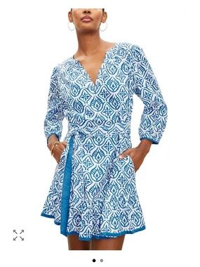 Velvet by Graham & Spencer Blue & White Geometric Wrap Swim Coverup